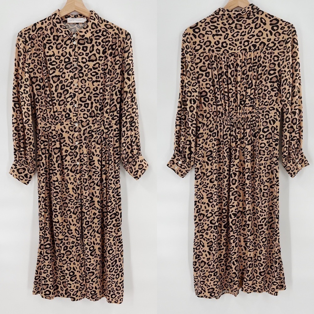 White Closet leopard print midi dress size M